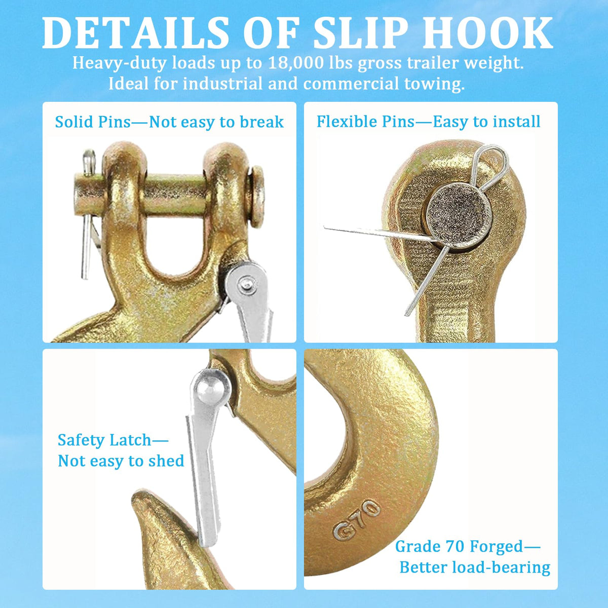 2 Pack 3/8" Heavy Duty Clevis Slip Hook with Safety Latch R5055