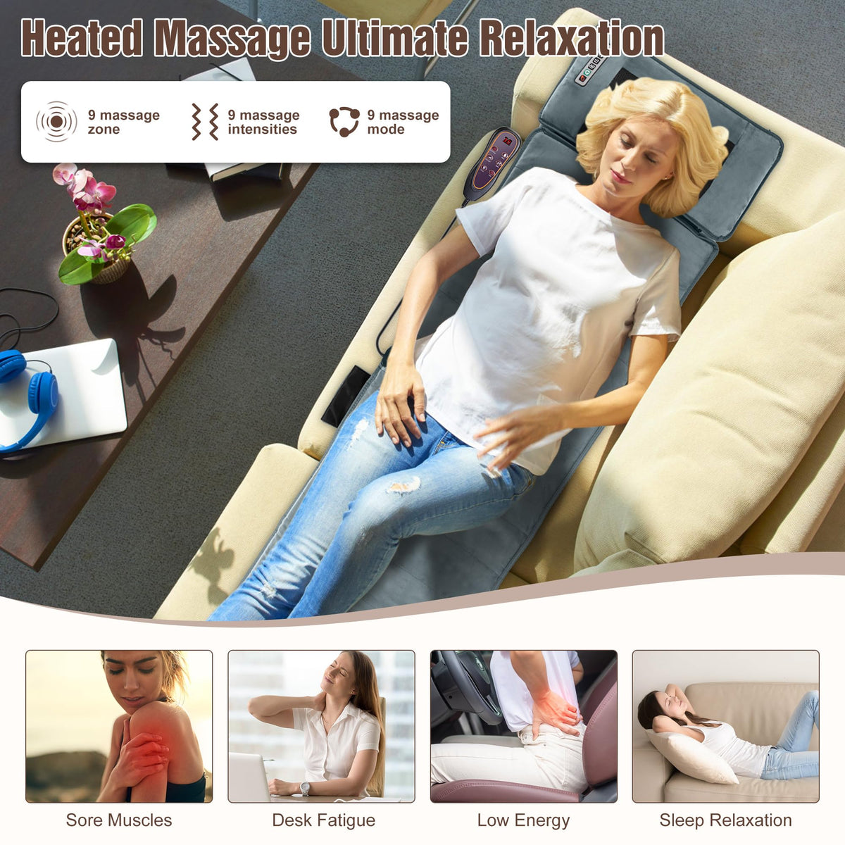 Full Body Massage Mat with Heat, 10 Motors, 9 Modes I4074