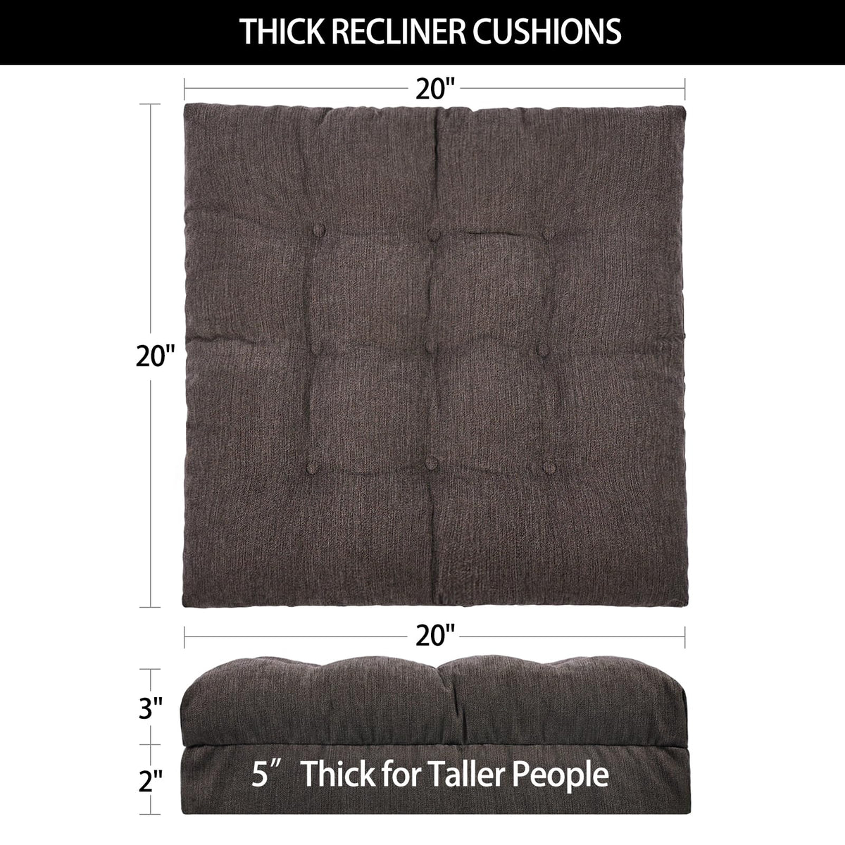 20x20x5 Inch Thick Tufted Dual Layer Chair Cushion Taupe 1P M49625