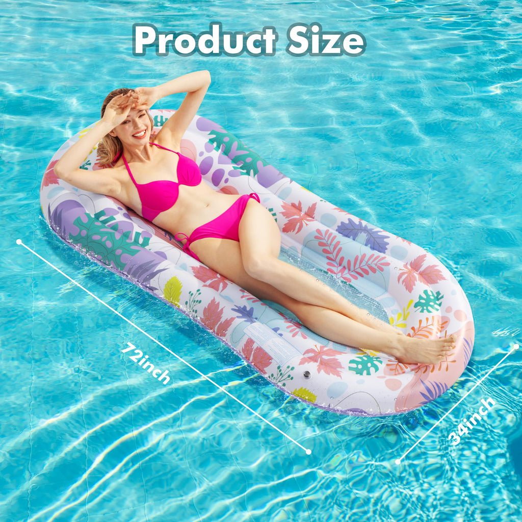 Inflatable Tanning Pool Lounger Float with Pillow & Cup Holder, 2 Pack Q7953