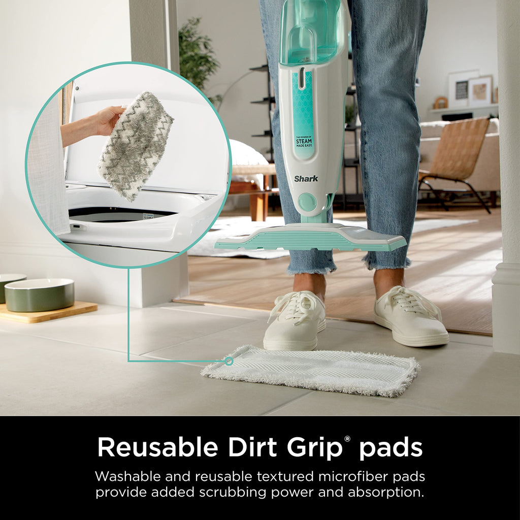 White Steam Mop with 2 Dirt Grip Pads O6589