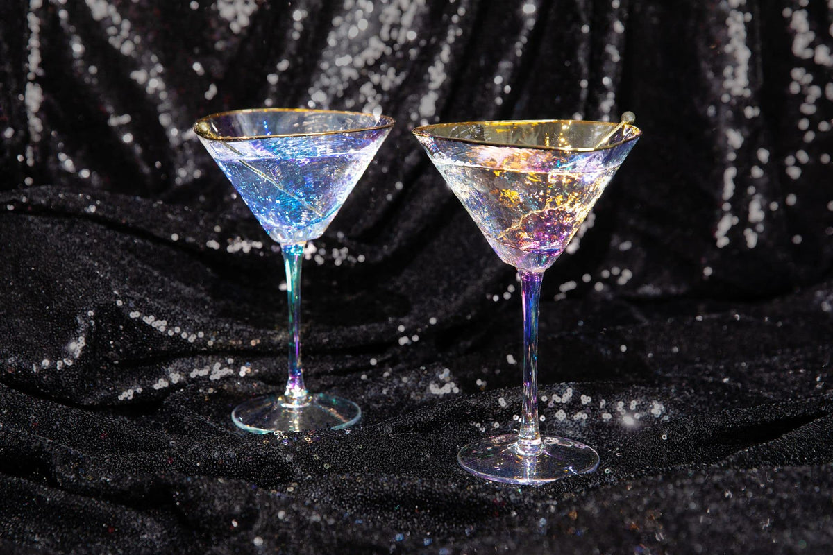 Iridescent Handmade Hammered Martini Glasses Set of 2 R5253