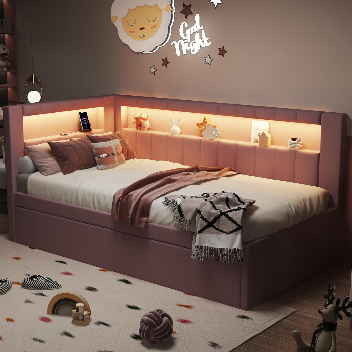 Pink Twin Size Daybed with Trundle E282509