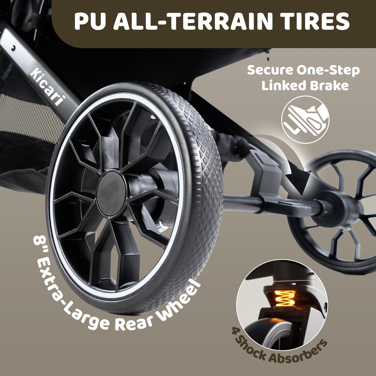 All-Terrain Dog Stroller, One-Hand Fold, Anti-UV Waterproof Canopy, Vanilla Beige W1830