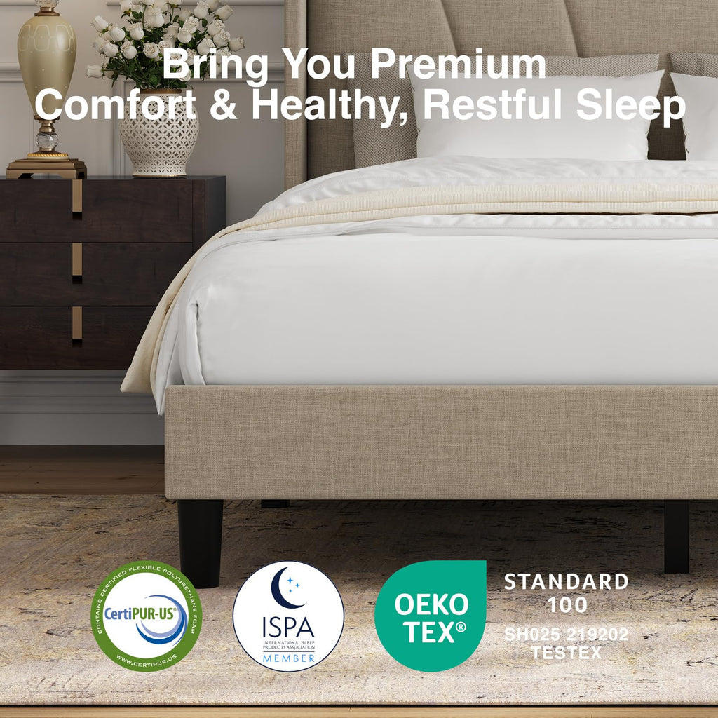 Queen Size Linen Upholstered Bed Frame with Headboard P7816