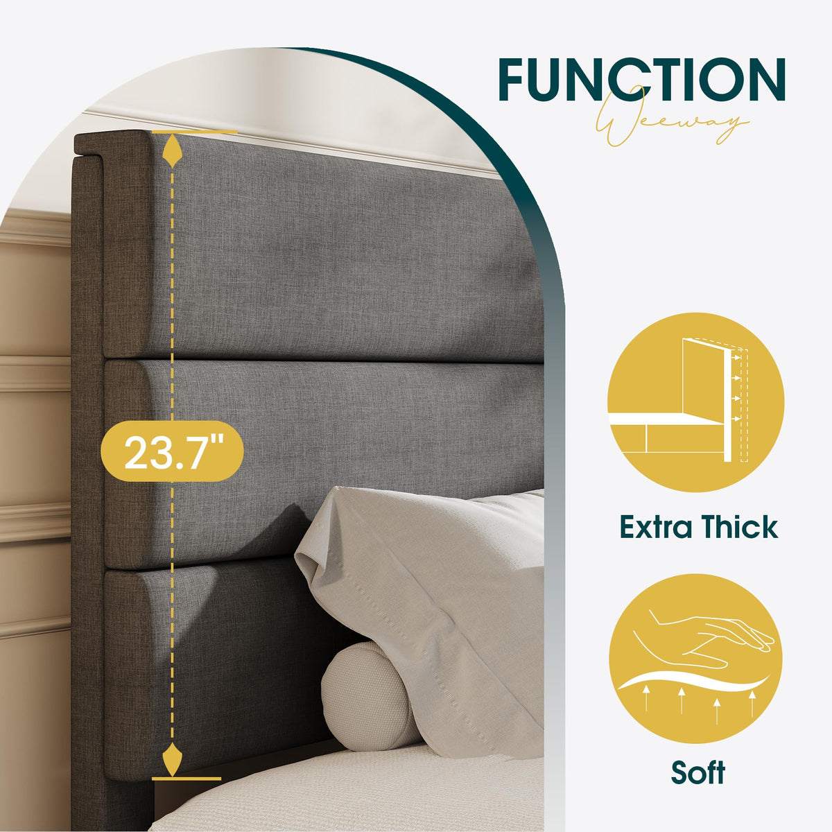 Twin Size Dark Grey Upholstered Fabric Bed Frame H908241