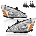 Headlights Assembly Replacement with Clear Lens Chrome Housing Amber Reflector Front Lamps Set of 2 L52306
