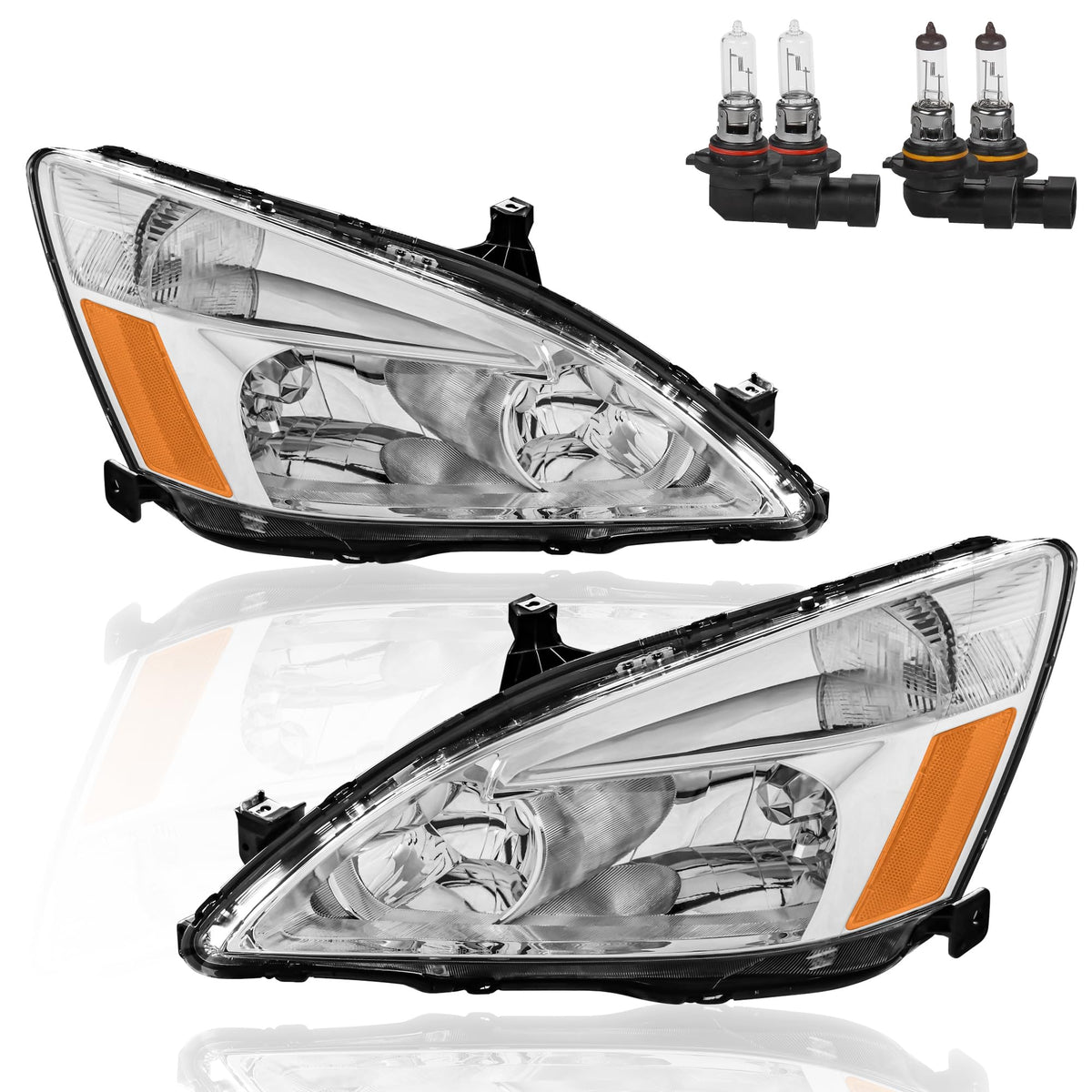 Headlights Assembly Replacement with Clear Lens Chrome Housing Amber Reflector Front Lamps Set of 2 L52306