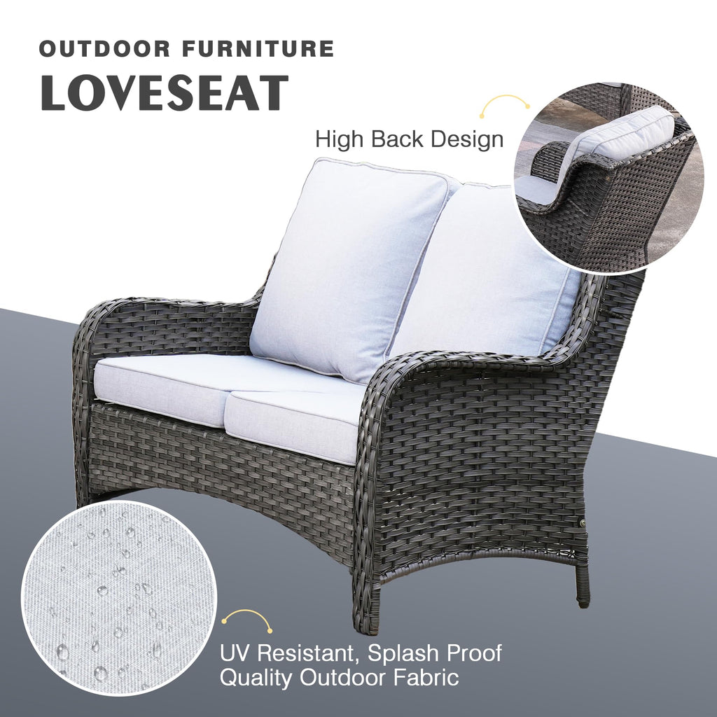 6 Piece Wicker Patio Furniture Set with Fire Pit Table L803966