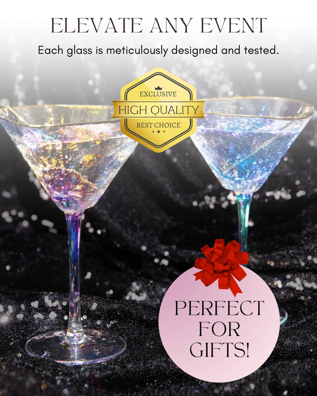 Iridescent Handmade Hammered Martini Glasses Set of 2 R5253