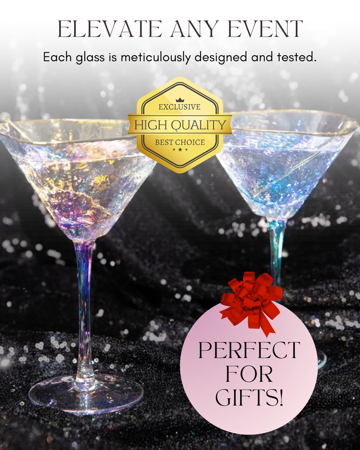 Iridescent Handmade Hammered Martini Glasses Set of 2 R5253