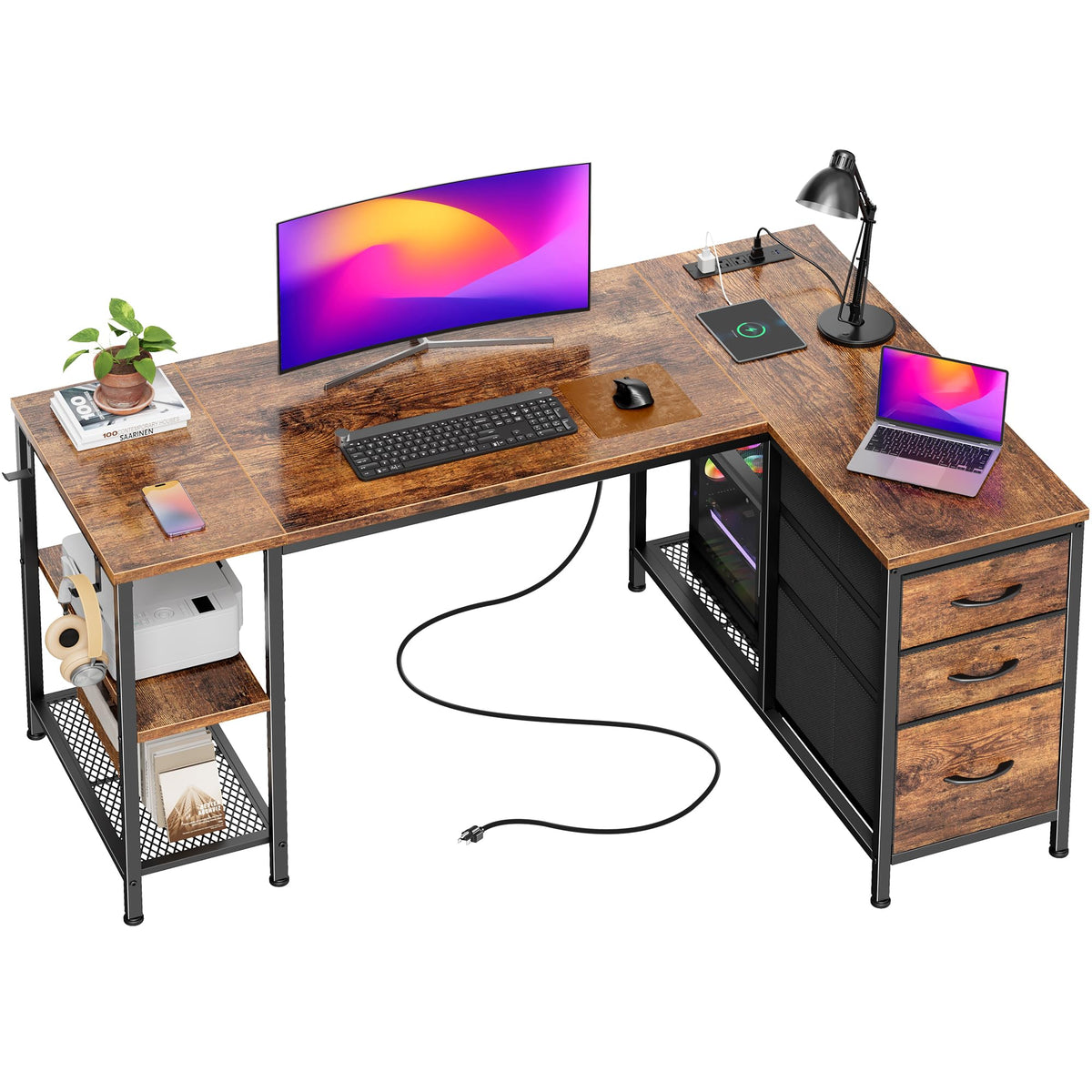 47.2'' L Shaped Office Desk with 3 Drawers F72990