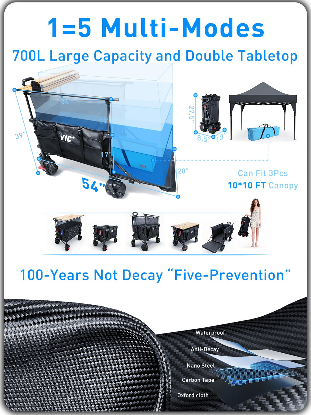 700L Double Tabletop Wagon with Big Wheel T800