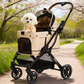 All-Terrain Dog Stroller, One-Hand Fold, Anti-UV Waterproof Canopy, Vanilla Beige W1830