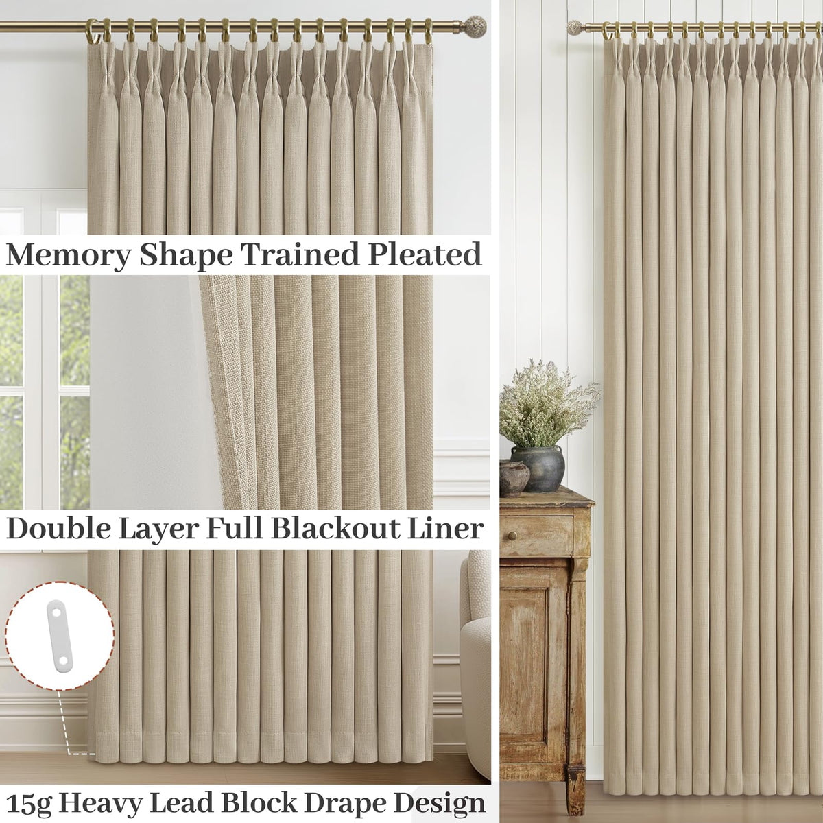 86 Inch Blackout Linen Blend Insulated Curtain 2 Panels Set D142162