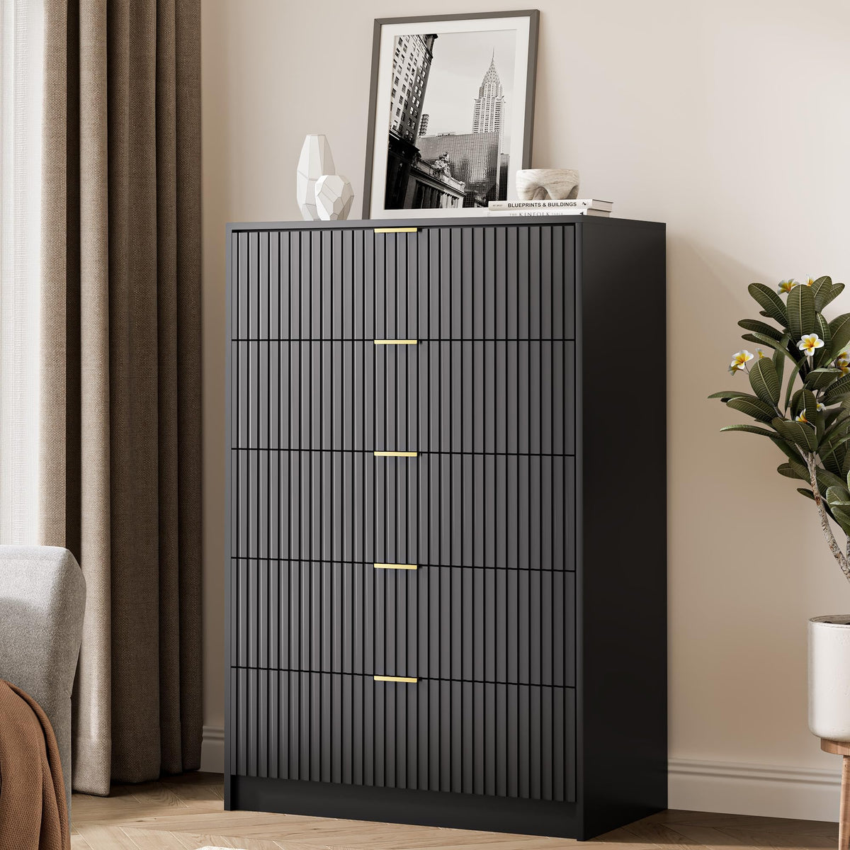 47" Tall Fluted 5-Drawer Dresser V9217
