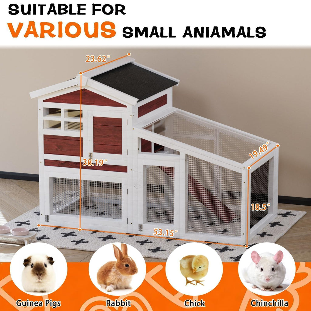 2-Tier Wooden Rabbit Hutch with Run B916716