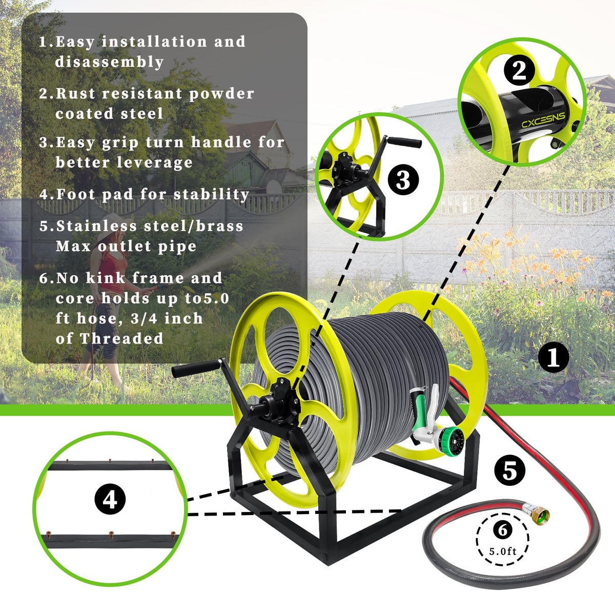 400FT Wall/Floor Mount Garden Hose Reel with Crank W1045