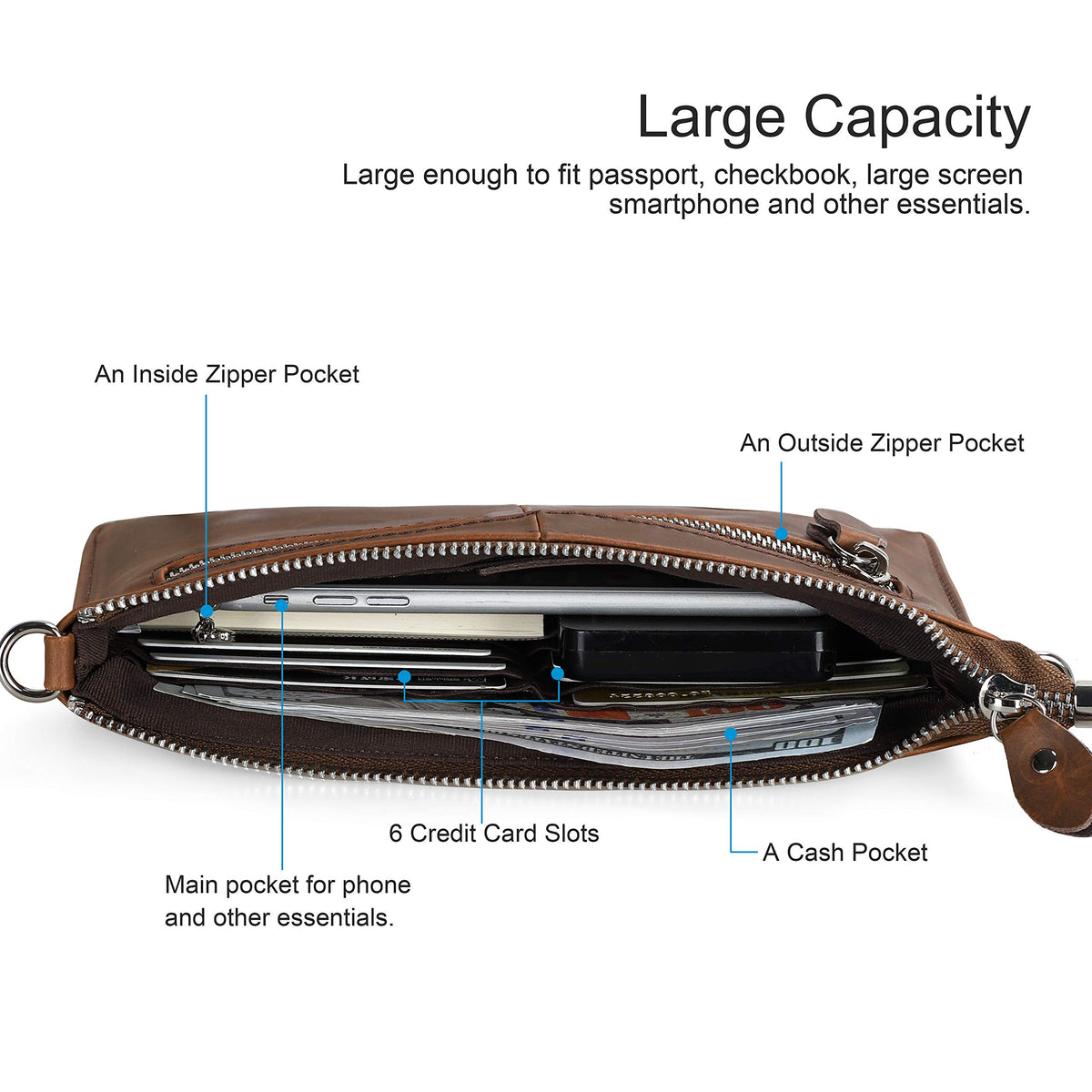 Genuine Leather Small Crossbody Bags Wristlet Wallet Purses C333