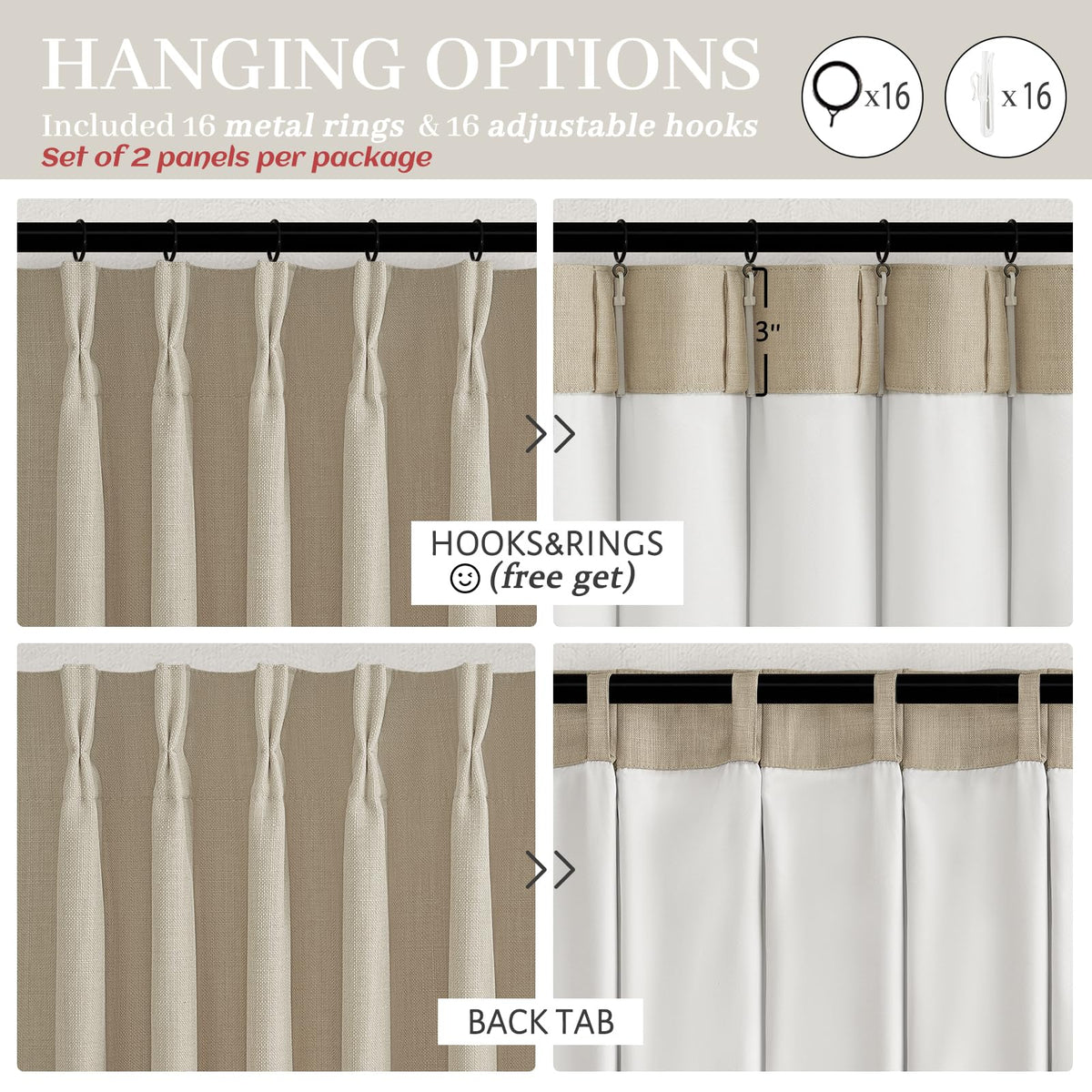 86 Inch Blackout Linen Blend Insulated Curtain 2 Panels Set D142162