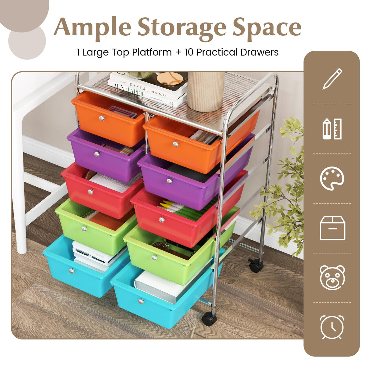 10 Drawer Rolling Storage Cart with Wheels X679020