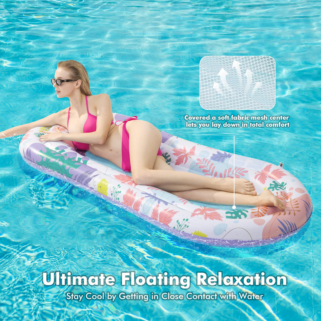 Inflatable Tanning Pool Lounger Float with Pillow & Cup Holder, 2 Pack Q7953
