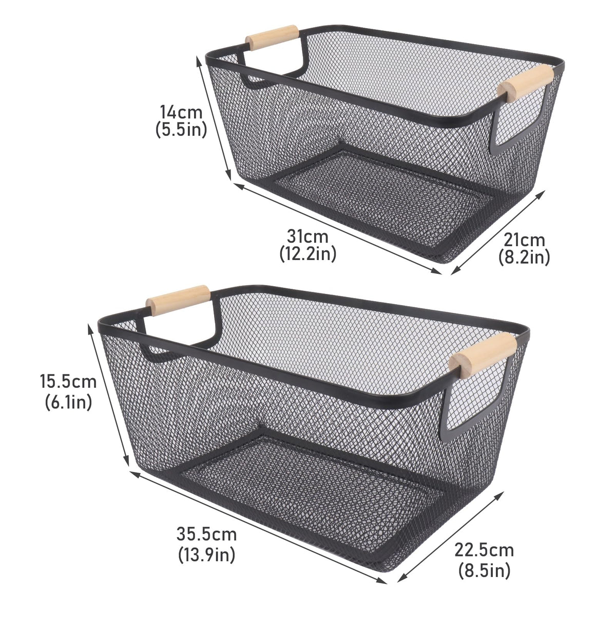 Potato and Onion Storage Bin, 2 Set Metal Mesh Baskets with Wooden Handle U448