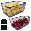 Potato and Onion Storage Bin, 2 Set Metal Mesh Baskets with Wooden Handle U448