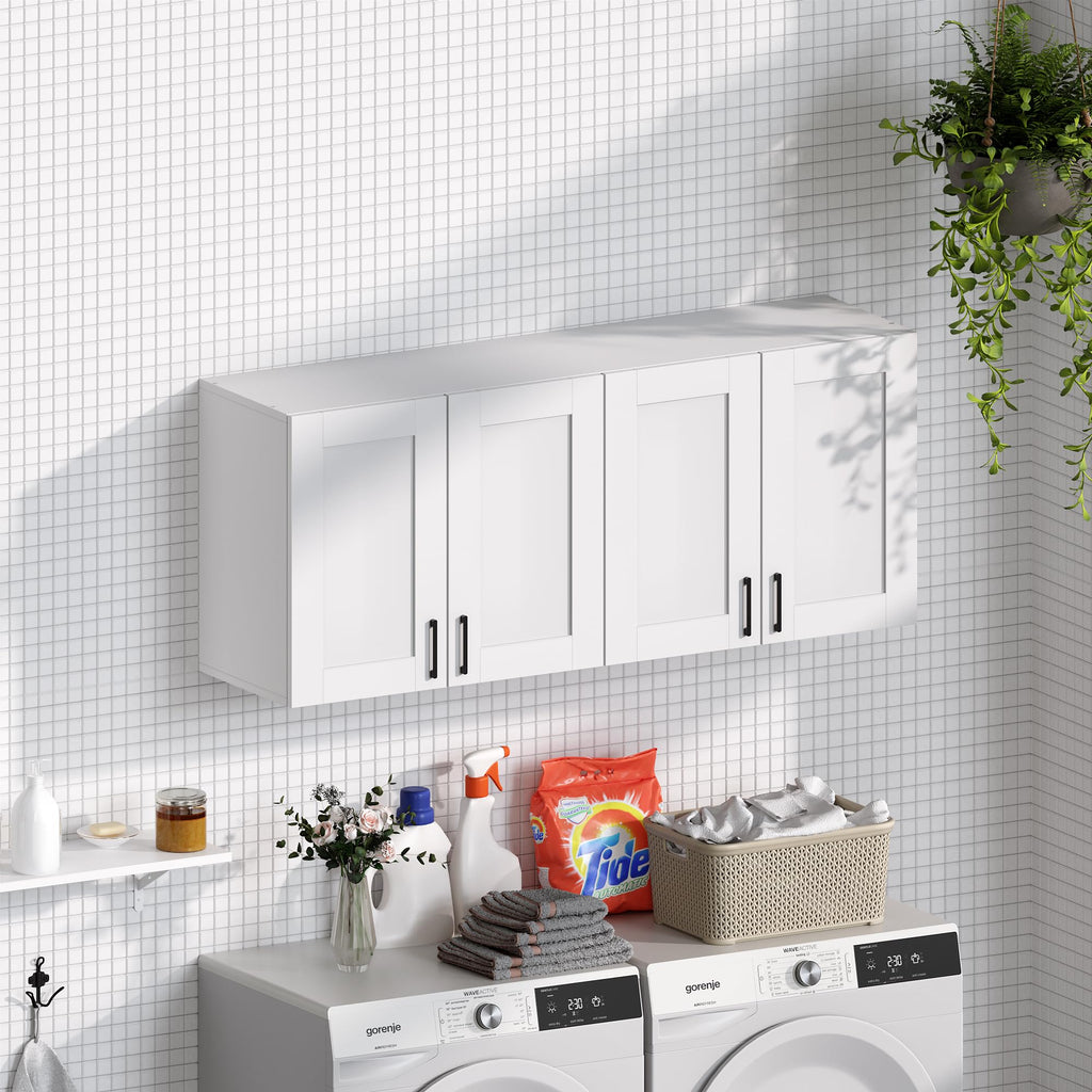 White Laundry Room Cabinets and Storage with 4 Doors and Adjustable Shelf T194306