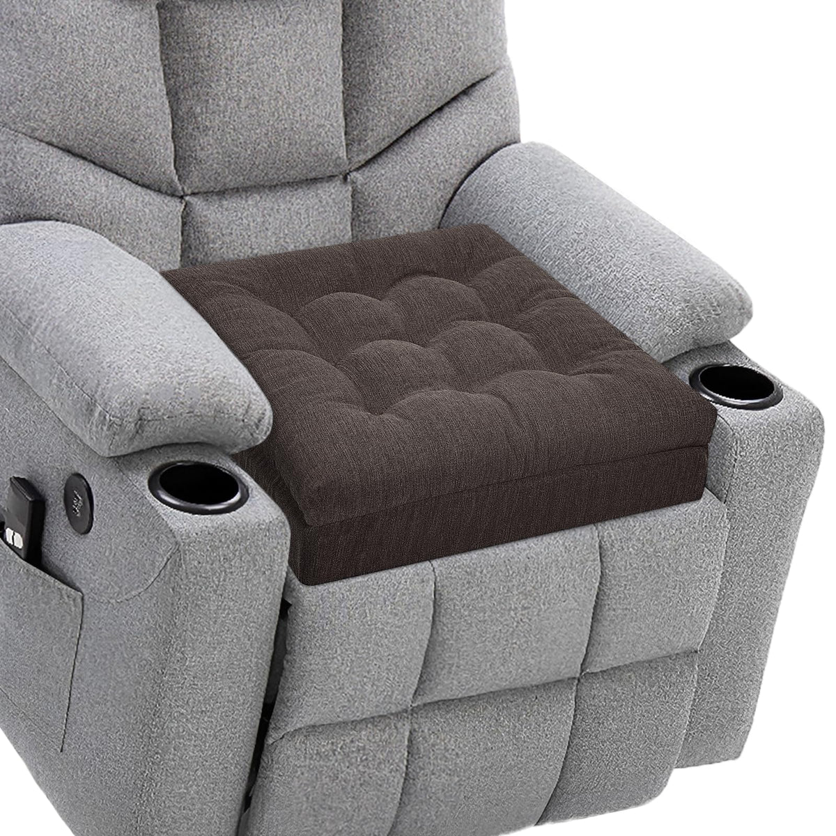 20x20x5 Inch Thick Tufted Dual Layer Chair Cushion Taupe 1P M49625