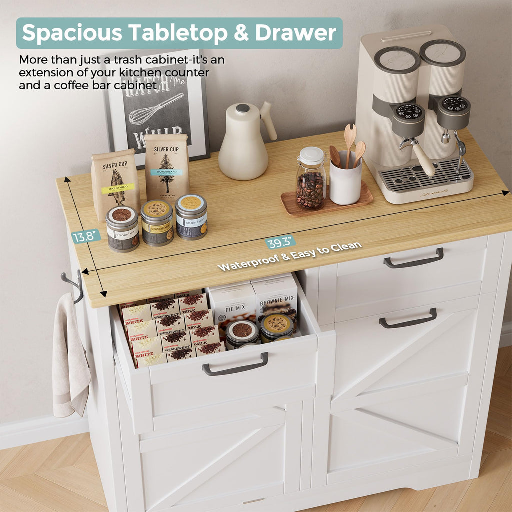 8-10 Gallons Tilt Out Trash Can Cabinet with Drawer C5340