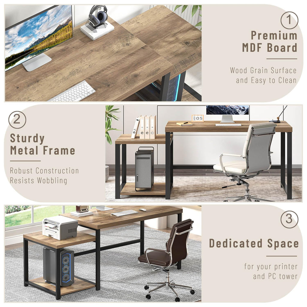 63 Inch Wood Computer Desk with Storage Shelves E722