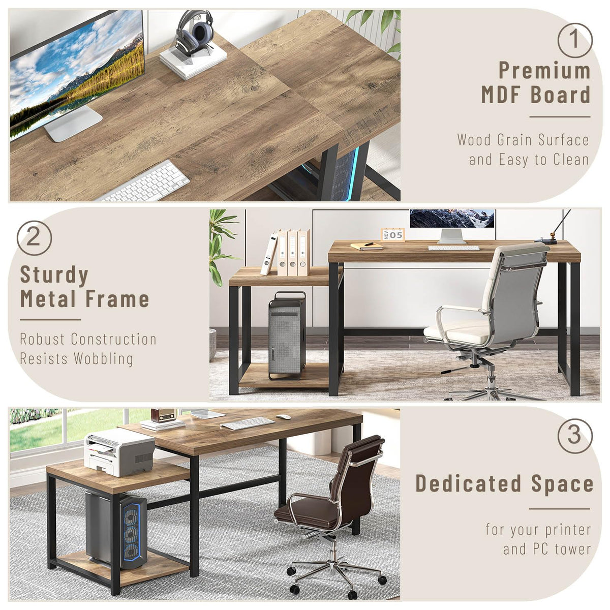 63 Inch Wood Computer Desk with Storage Shelves E722