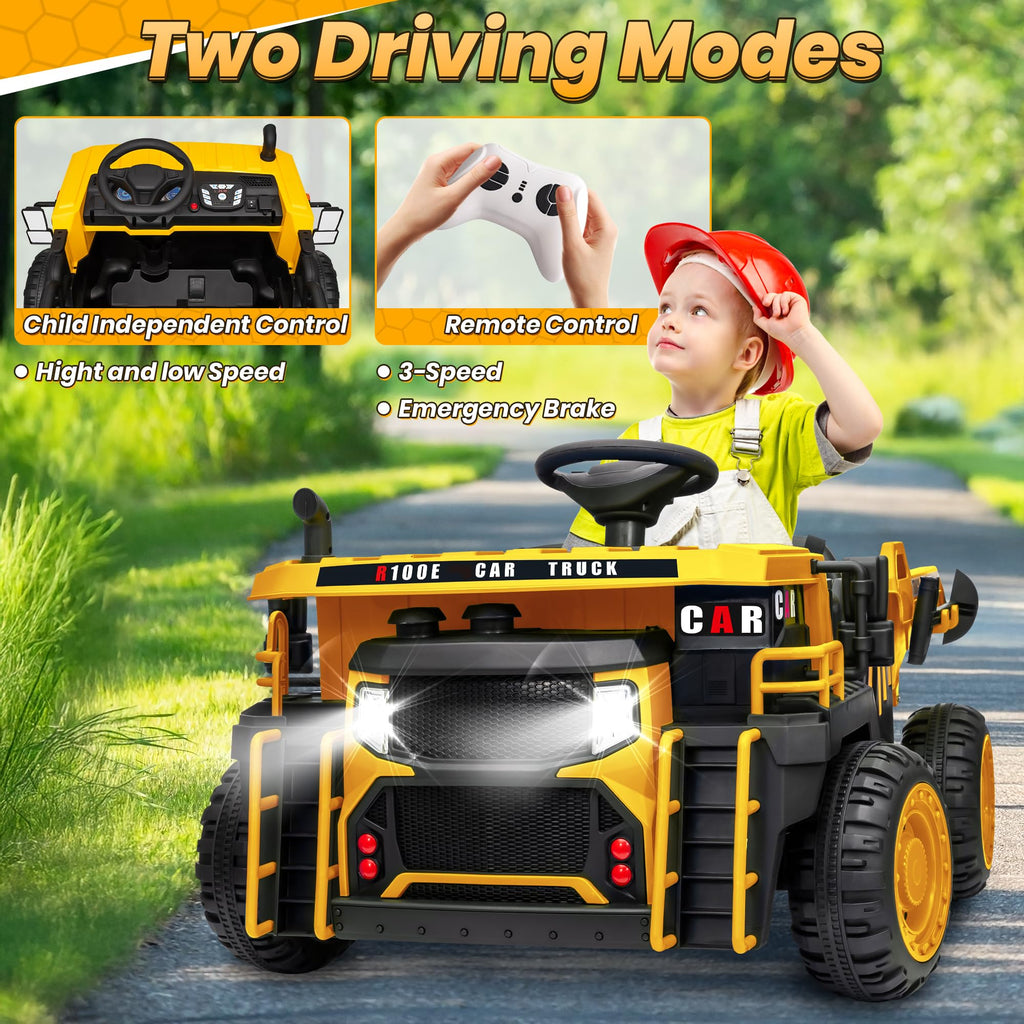 24V 2 Seater Ride on Dump Truck with 400W Motors, Yellow A7352