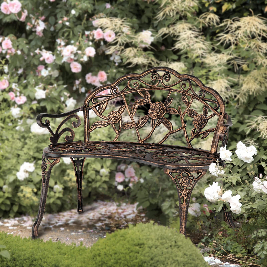 38.5" Metal Rose Bench C7077