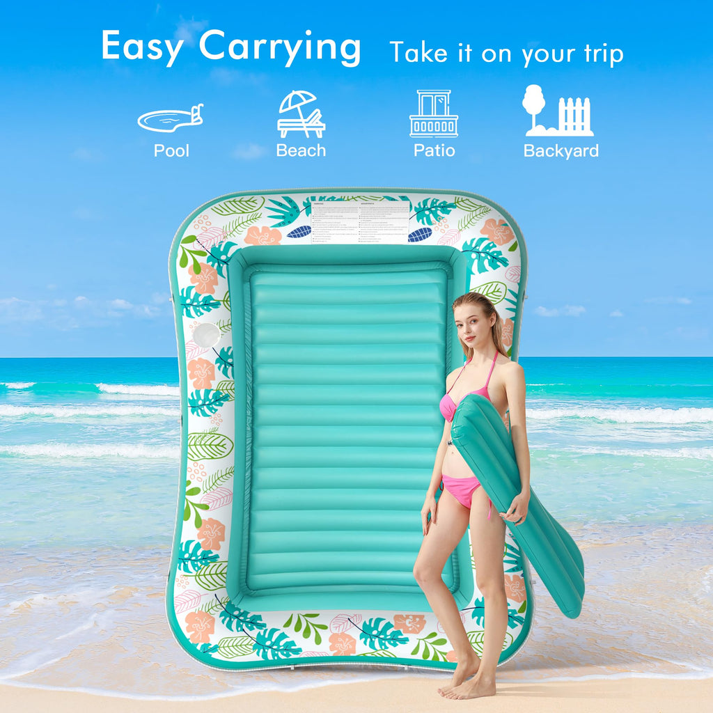 Inflatable Tanning Pool Lounger Float with Pillow & Cup Holder, 2 Pack Q7953