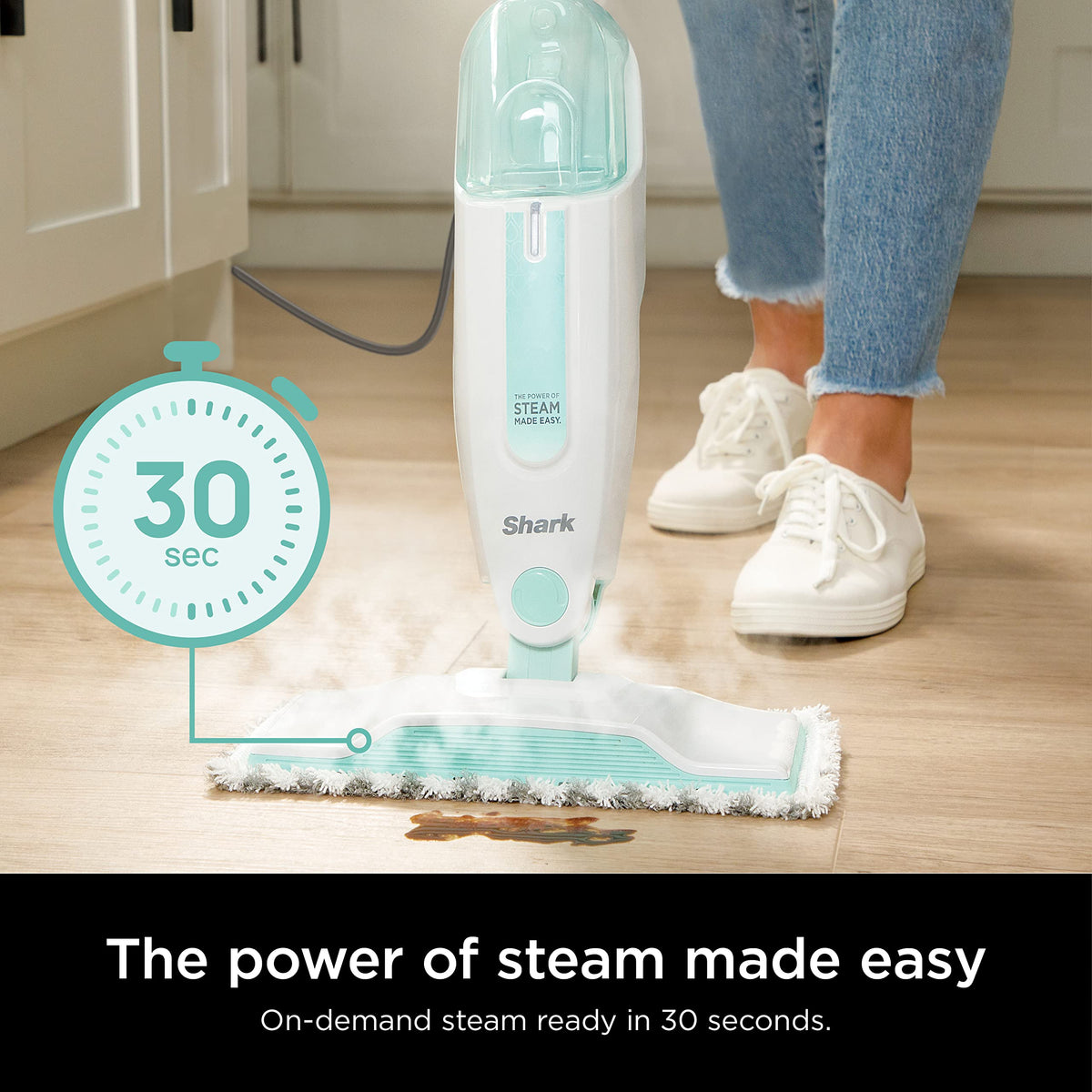 White Steam Mop with 2 Dirt Grip Pads O6589