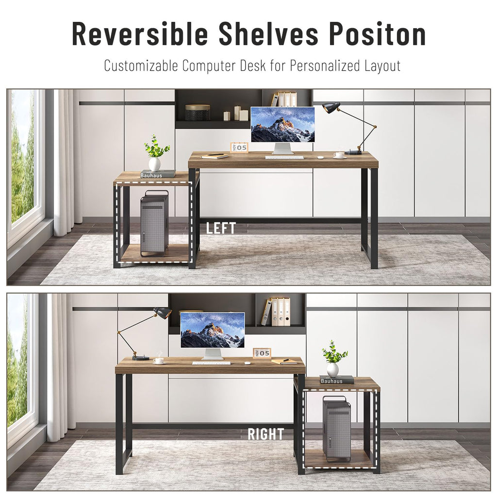 63 Inch Wood Computer Desk with Storage Shelves E722
