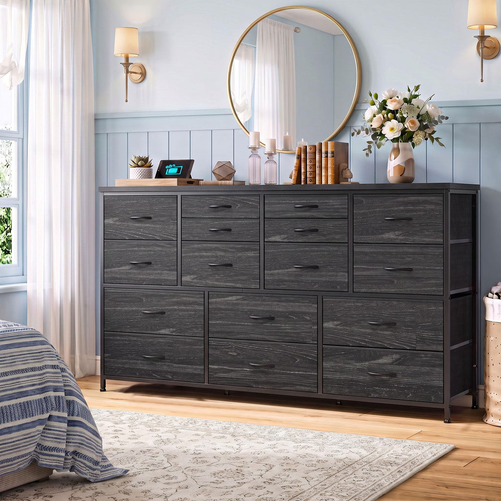 Black 16 Fabric Drawer Dresser with TV Stand P4408
