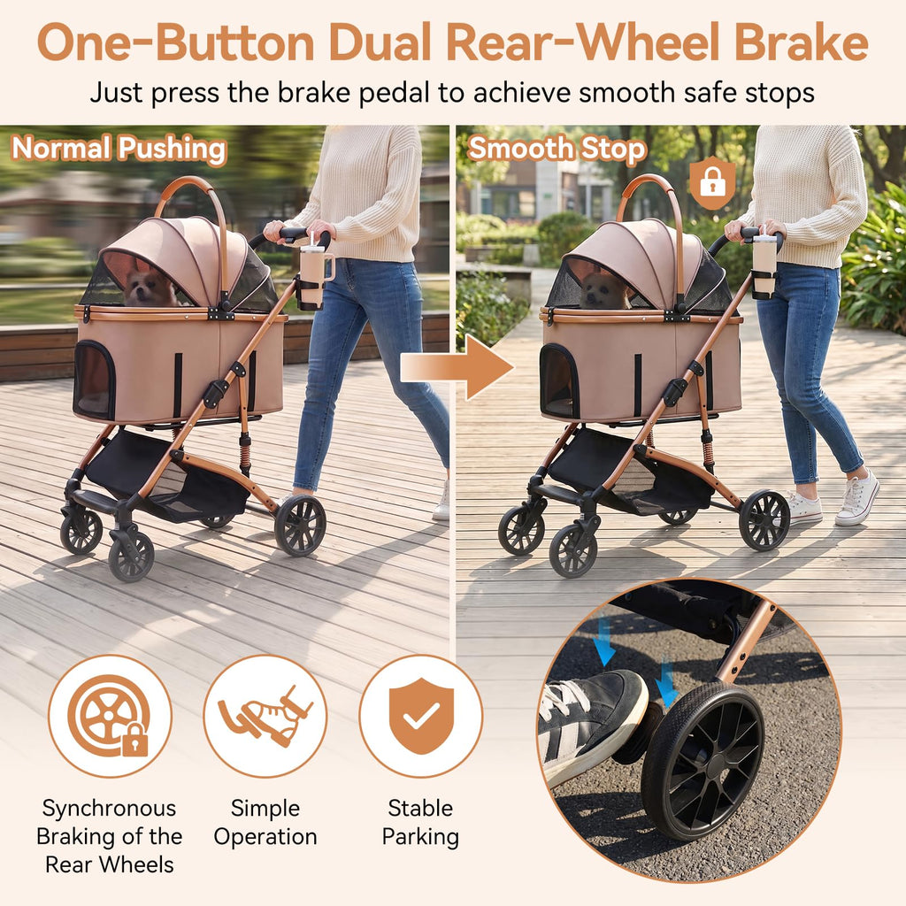Khaki 3-in-1 Pet Stroller with Detachable Carrier A67809