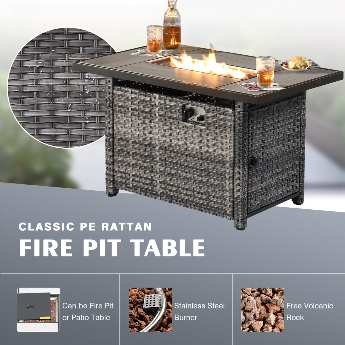 6 Piece Wicker Patio Furniture Set with Fire Pit Table L803966