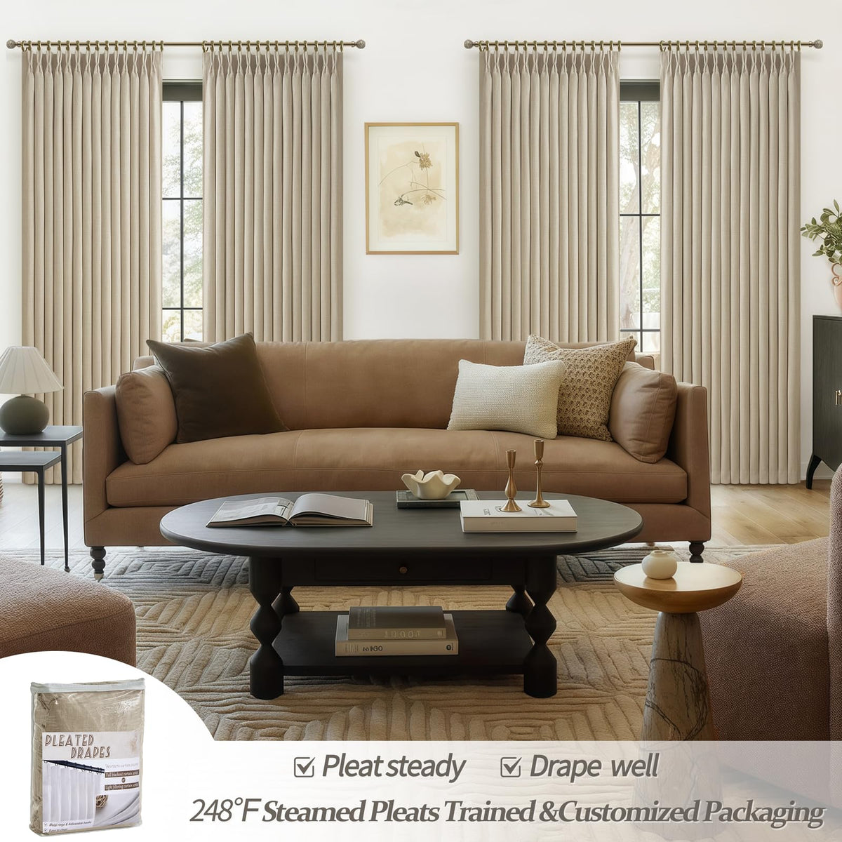 86 Inch Blackout Linen Blend Insulated Curtain 2 Panels Set D142162