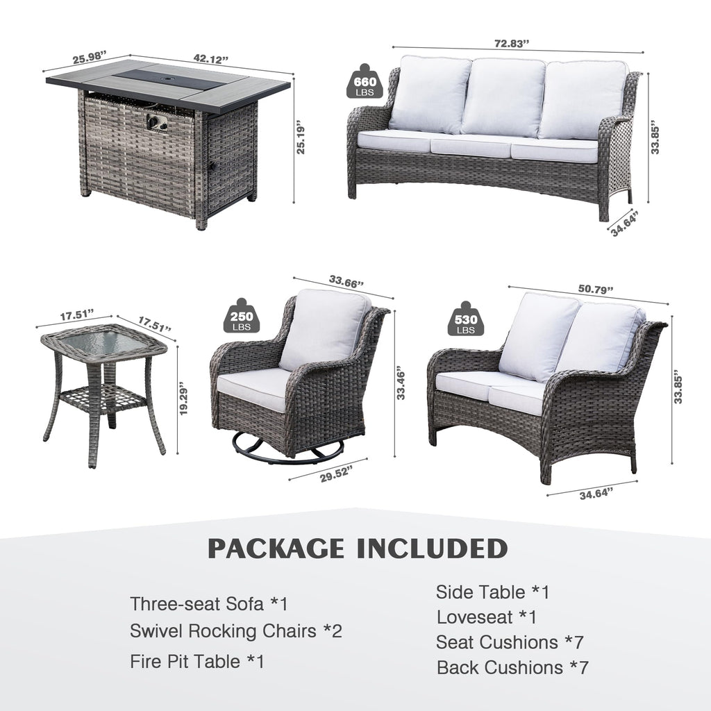 6 Piece Wicker Patio Furniture Set with Fire Pit Table L803966
