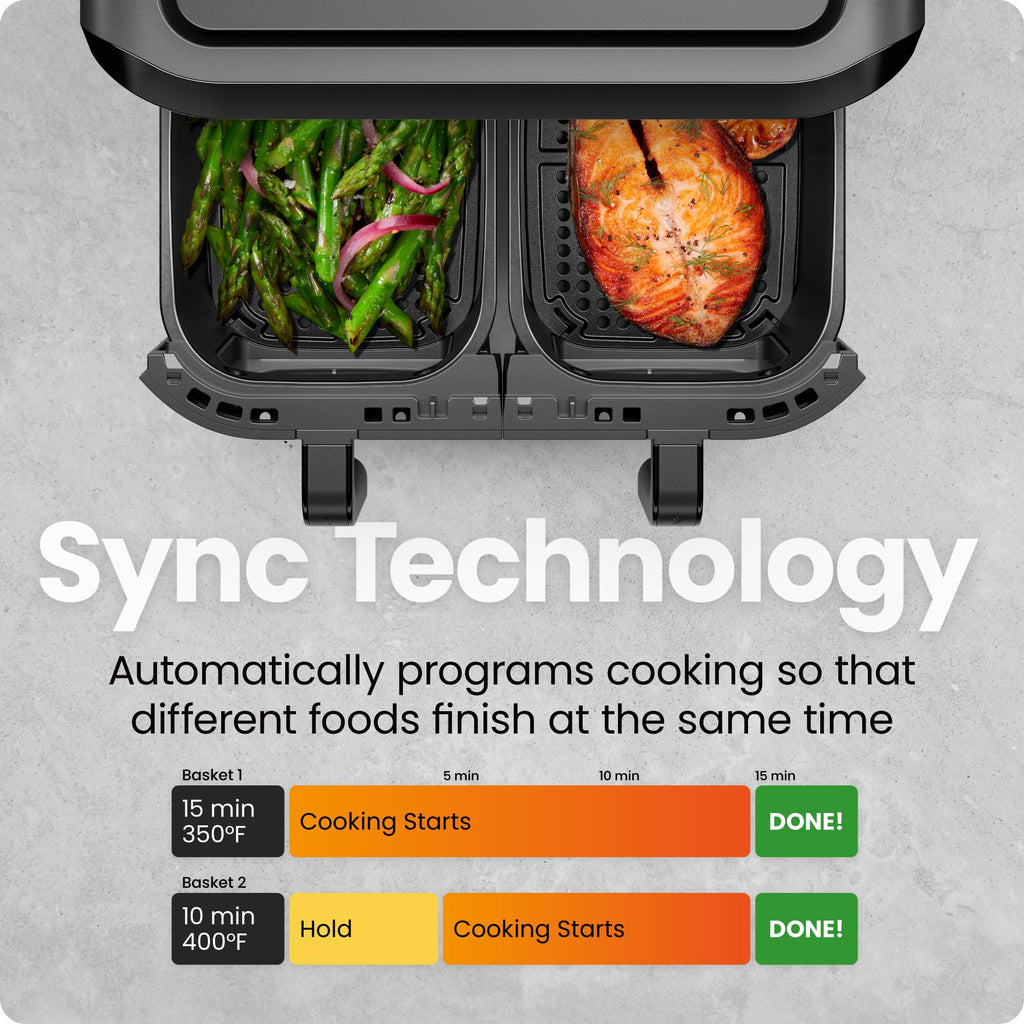6 Quart Dual Basket Nonstick Air Fryer - Black B1773