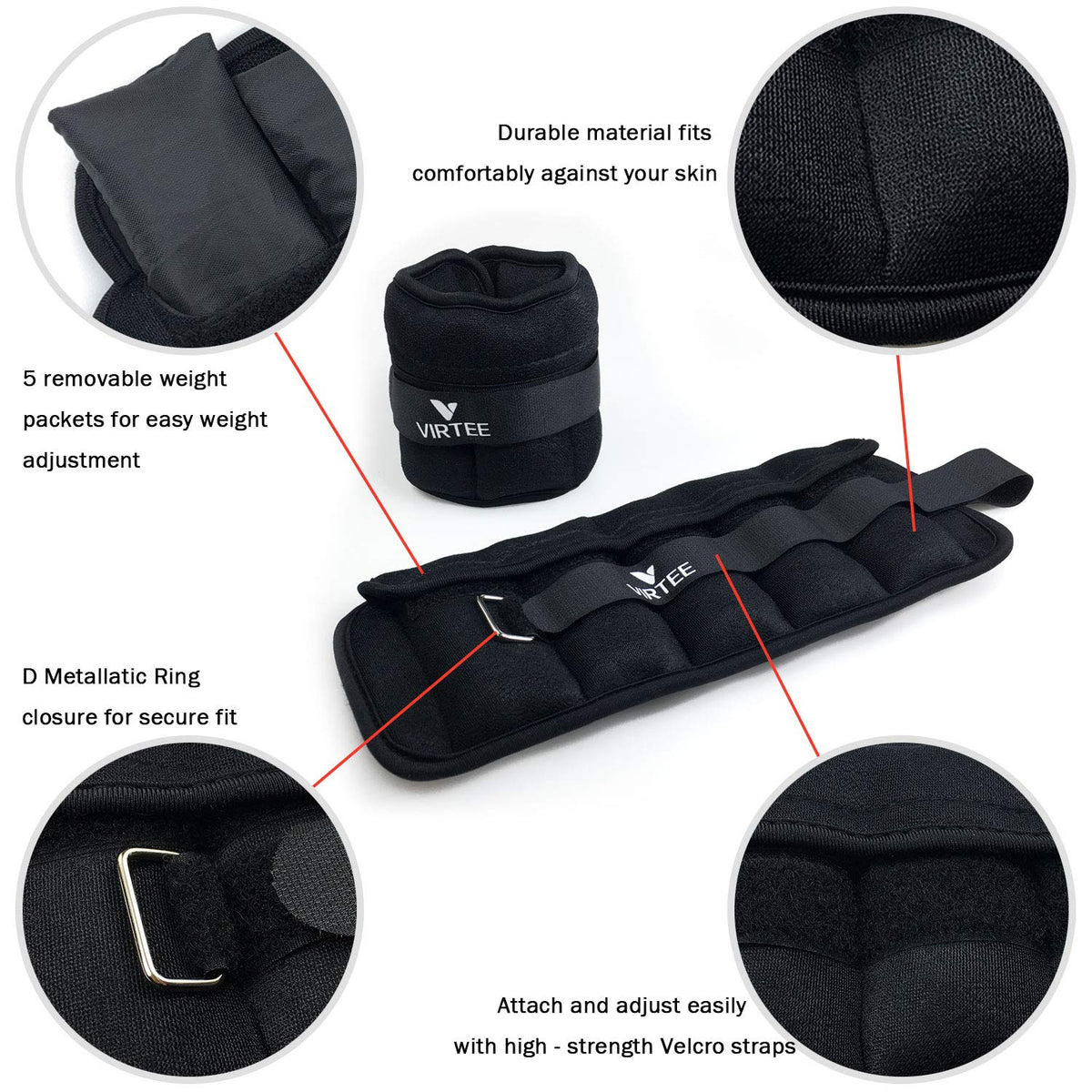 Adjustable Ankle Weights 1-3 Lbs Pair C165128