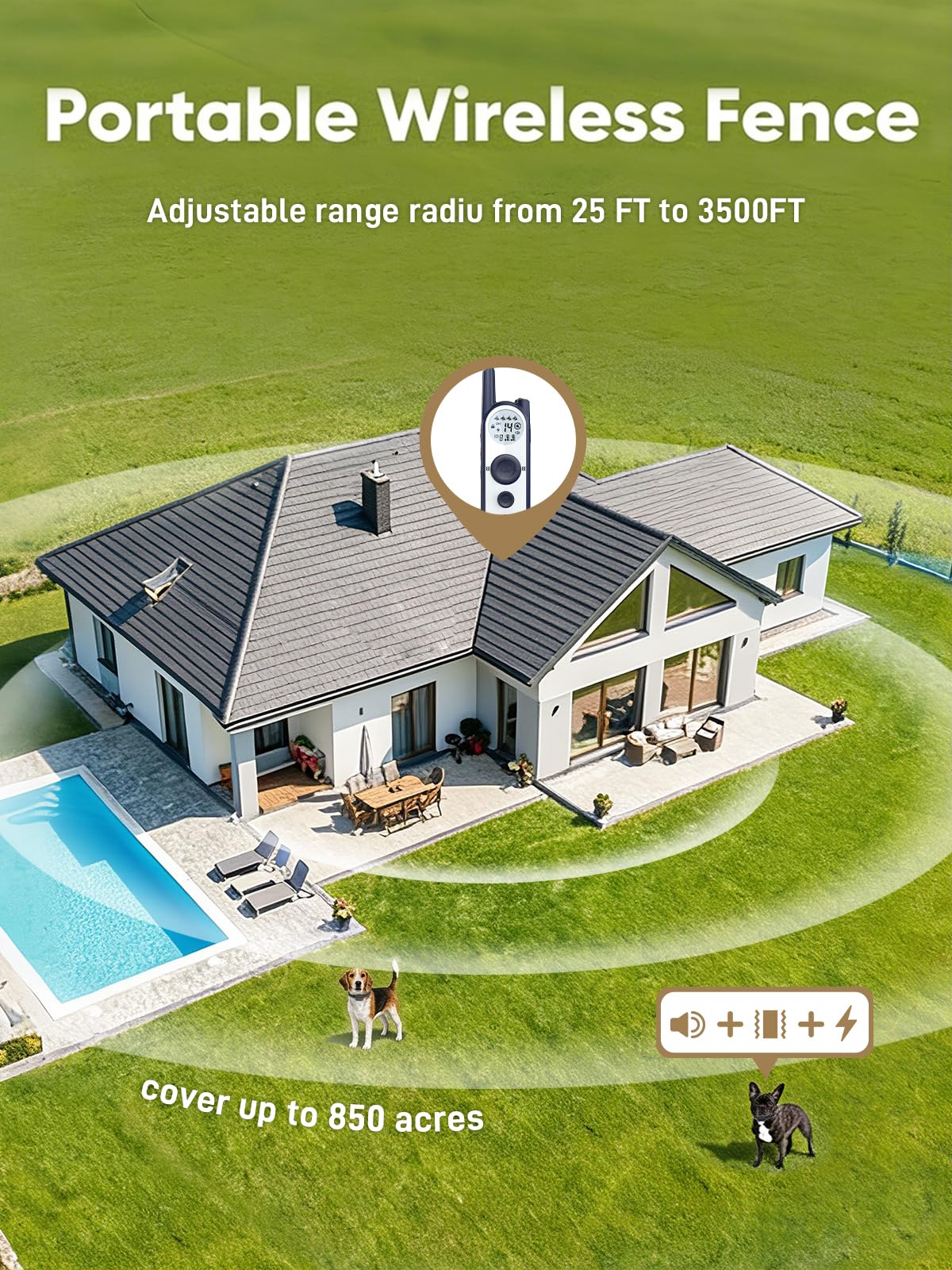 Wireless Dog Fence System, 3500ft Adjustable Waterproof Rechargeable Training Collar K602
