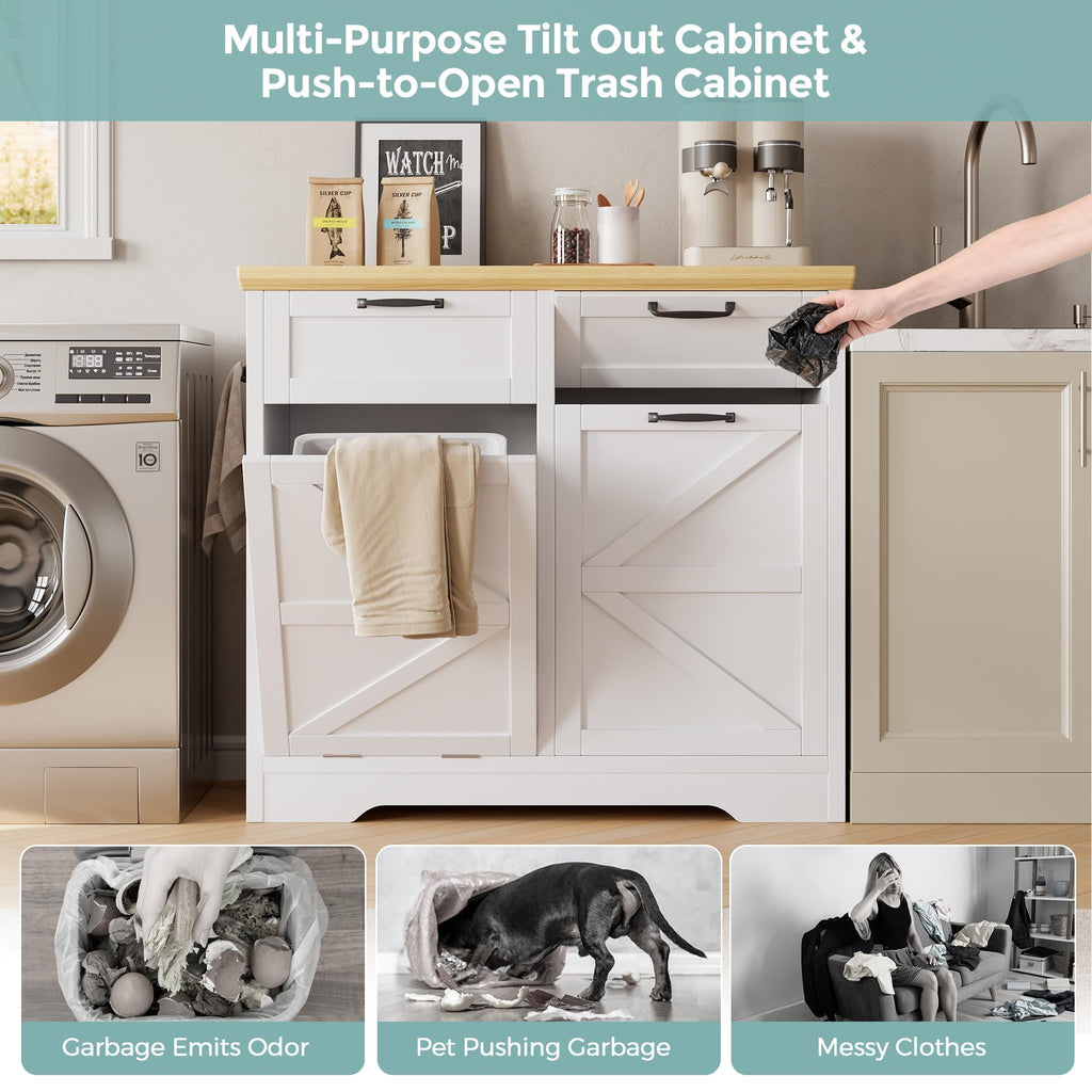 8-10 Gallons Tilt Out Trash Can Cabinet with Drawer C5340