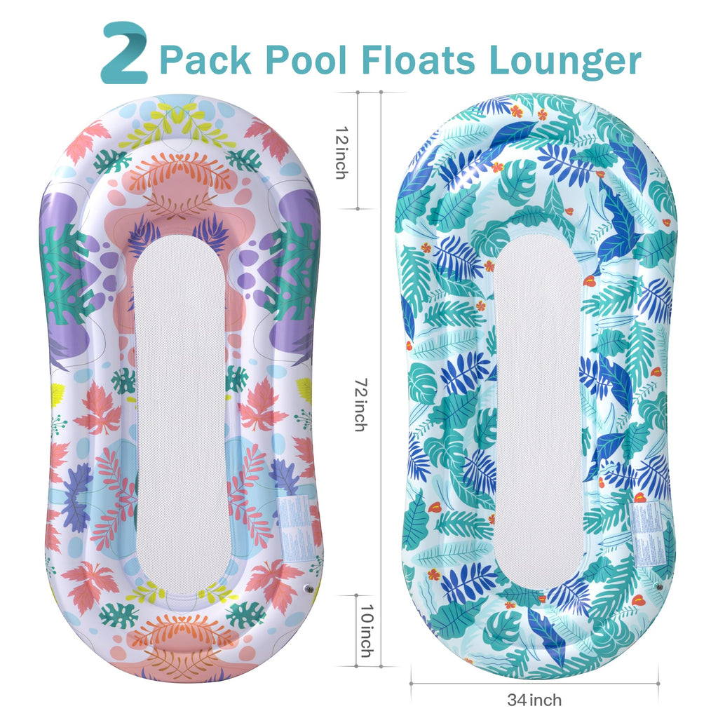 Inflatable Tanning Pool Lounger Float with Pillow & Cup Holder, 2 Pack Q7953