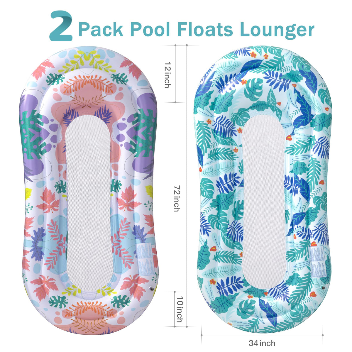 Inflatable Tanning Pool Lounger Float with Pillow & Cup Holder, 2 Pack Q7953