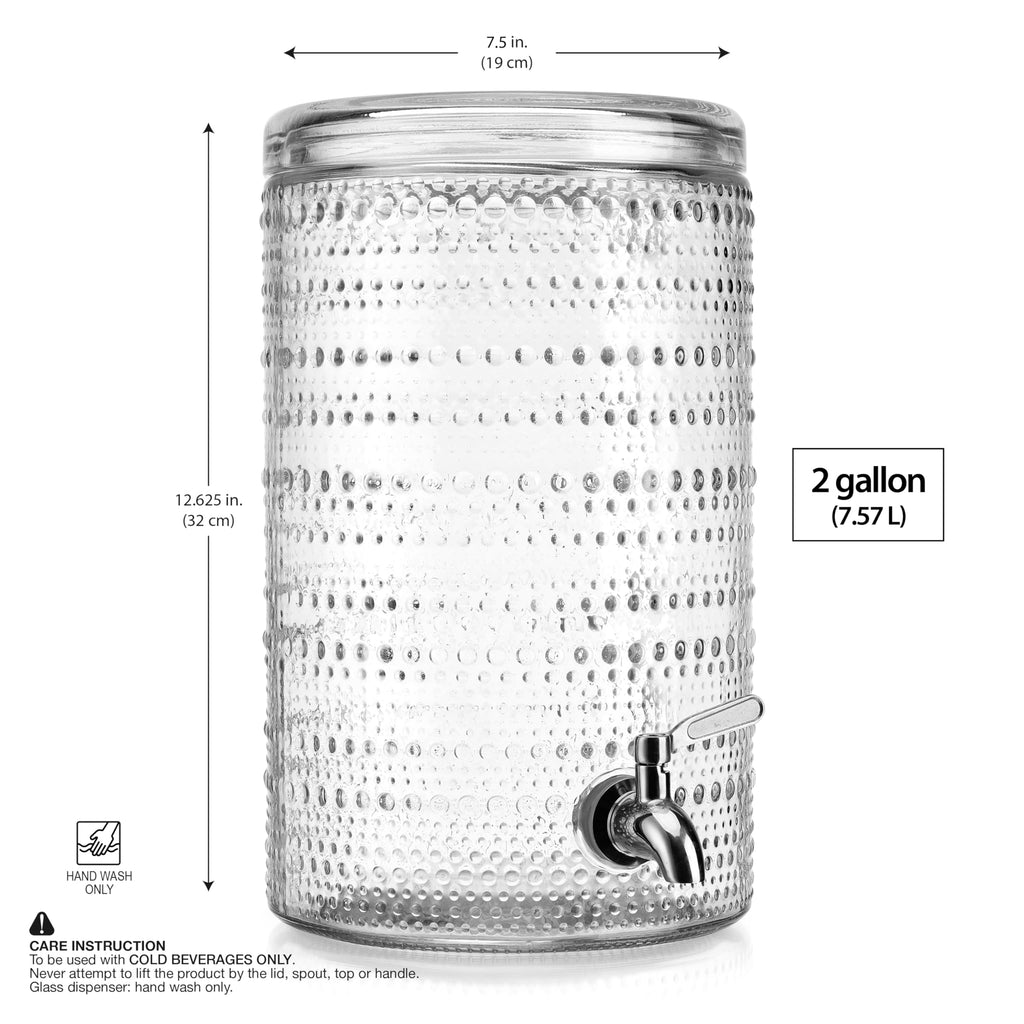 2 Gallon Clear Glass Beverage Dispenser with Stainless Steel Spigot X758